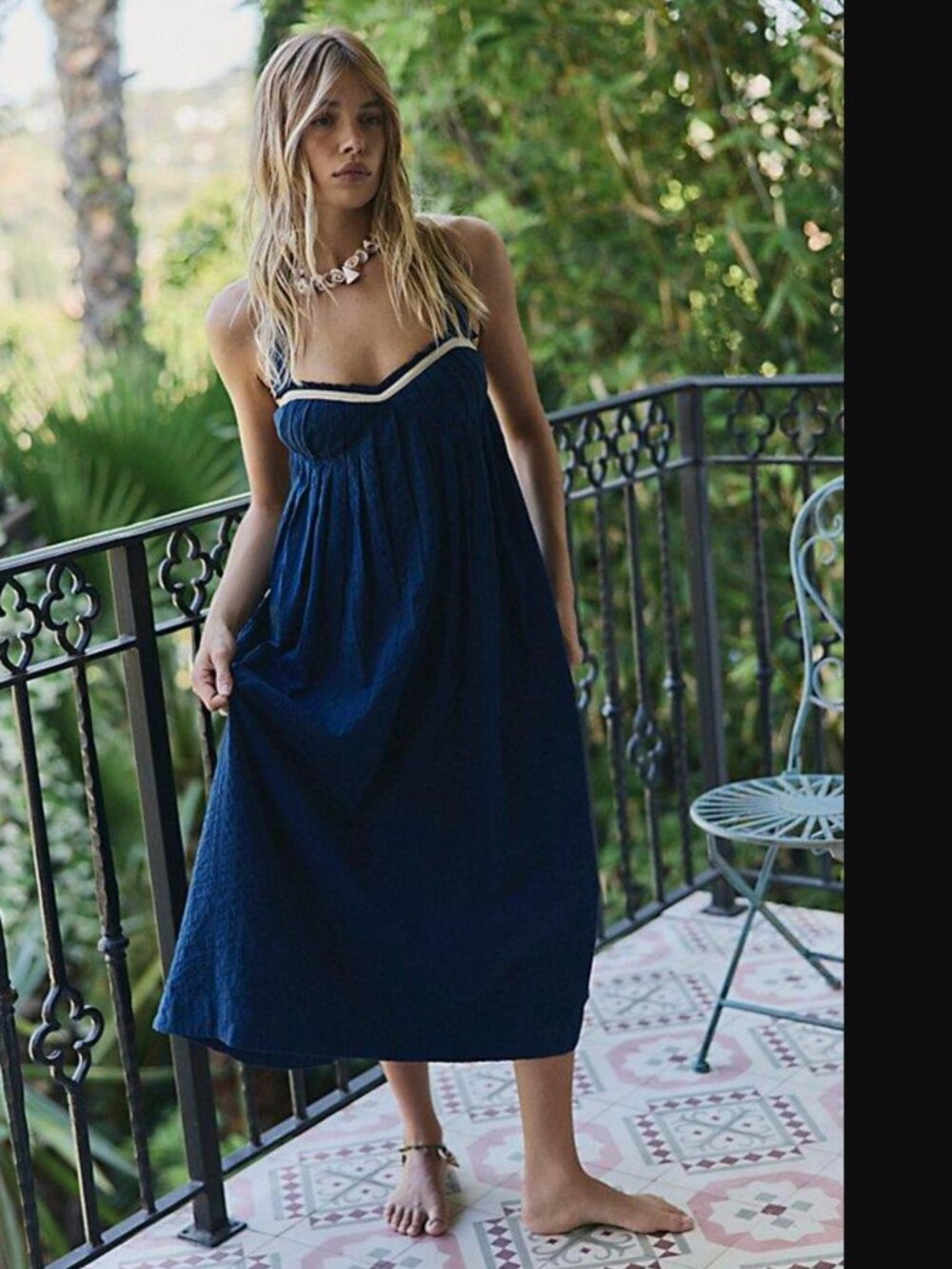 Free People Free-Est Women Navy Poppy Midi Dress Size L NWOT